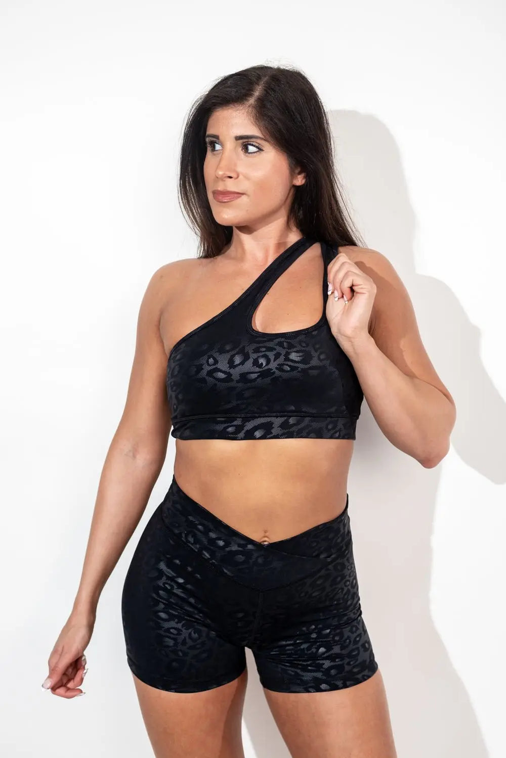 BLACK CHEETAH SPORTS BRA ONE SHOULDER  Angel Competition BikinisNPC Competition Suits