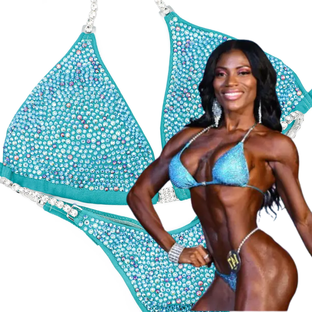 Aqua Jade Crystal Competition Suits for NPC Bikini Wellness
