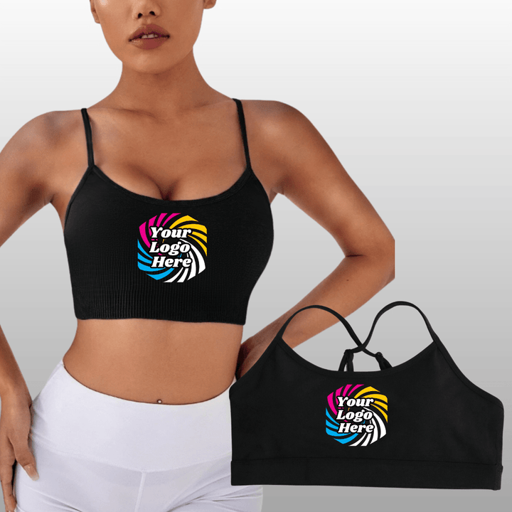 Black Sports Bra in feather soft fabric, ideal for bodybuilding competition suits and NPC Fit Model competition suits
