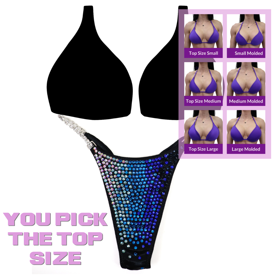 QS SZ: Diamond Cascade. Wet Black. Pro.  Angel Competition BikinisThe best NPC Competition Suits for the Bikini Division, Fit Model Division Suits, and bodybuilding suits.