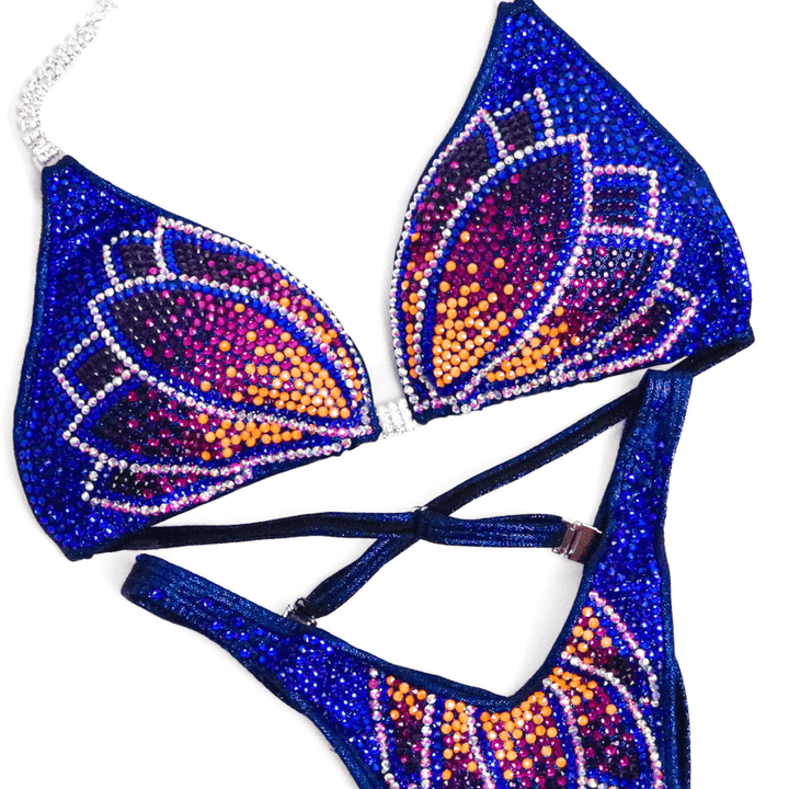 Custom Crystal Lotus blue competition bikinis for NPC bikini competition suit and figure competition suits