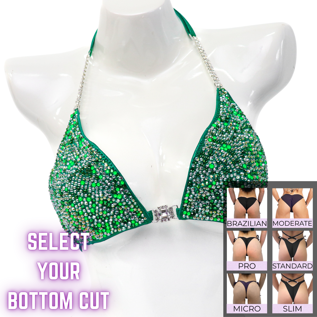 QS SZ: Ashley's Kermit Night Out Radiance. Medium/Select Your Bottom.  Angel Competition BikinisThe best NPC Competition Suits for the Bikini Division, Fit Model Division Suits, and bodybuilding suits.
