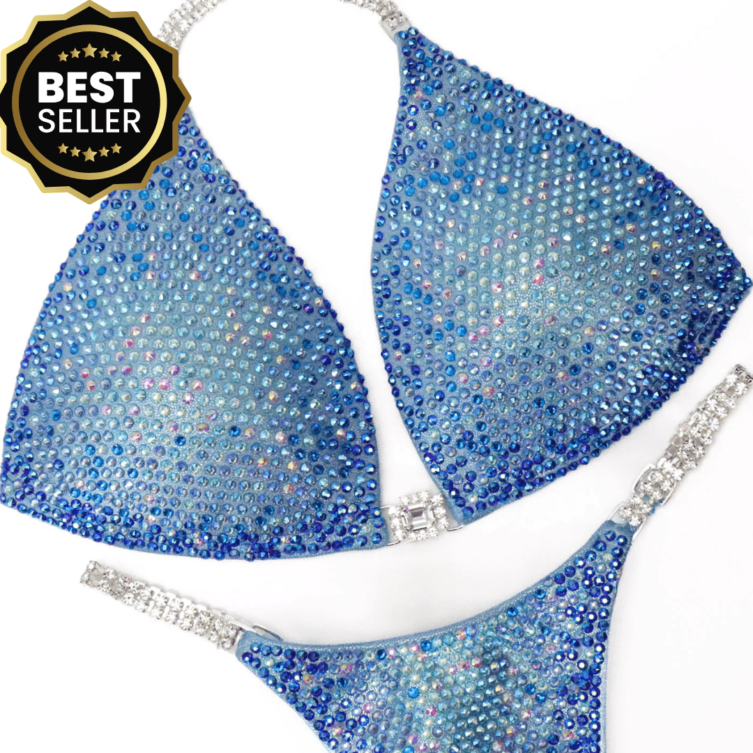 Baby Blue Nova hologram blue bikini for NPC bikini competition suit and wellness competition suits