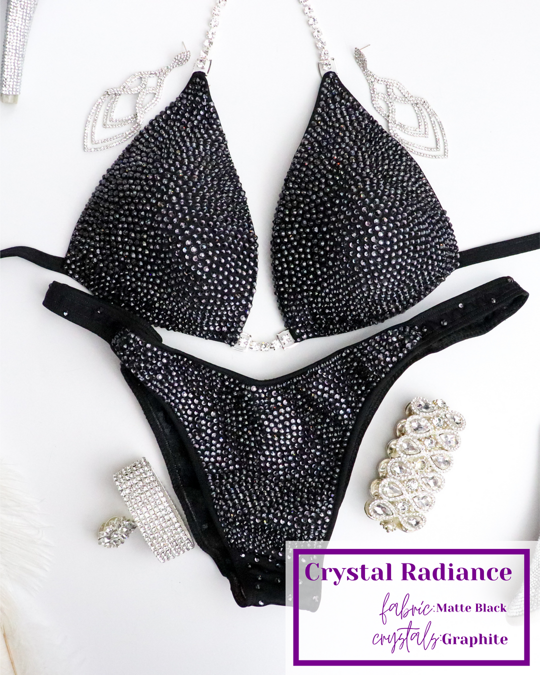 Introducing the True Graphite Radiance: a sleek wet black competition suit adorned with glistening Graphite crystals, crafted to enhance your stage presence with dark, mesmerizing shine. Stand out and shine bright! 🖤💎✨ #Bodybuilding #CompetitionSuit #TrueGraphiteRadiance #GraphiteCrystals