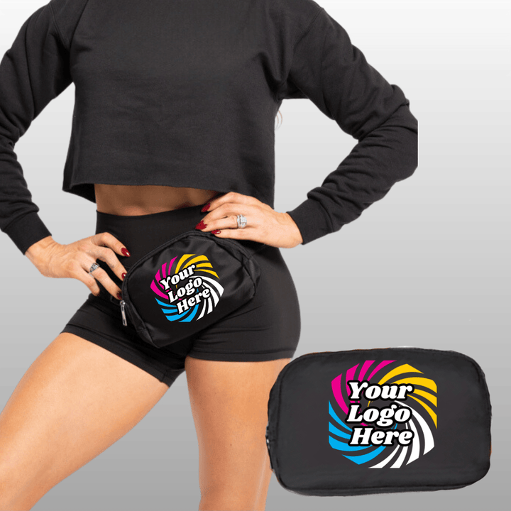 Custom Fanny Pack black adjustable waist bag with multiple pockets for NPC Fit Model competition suit accessories