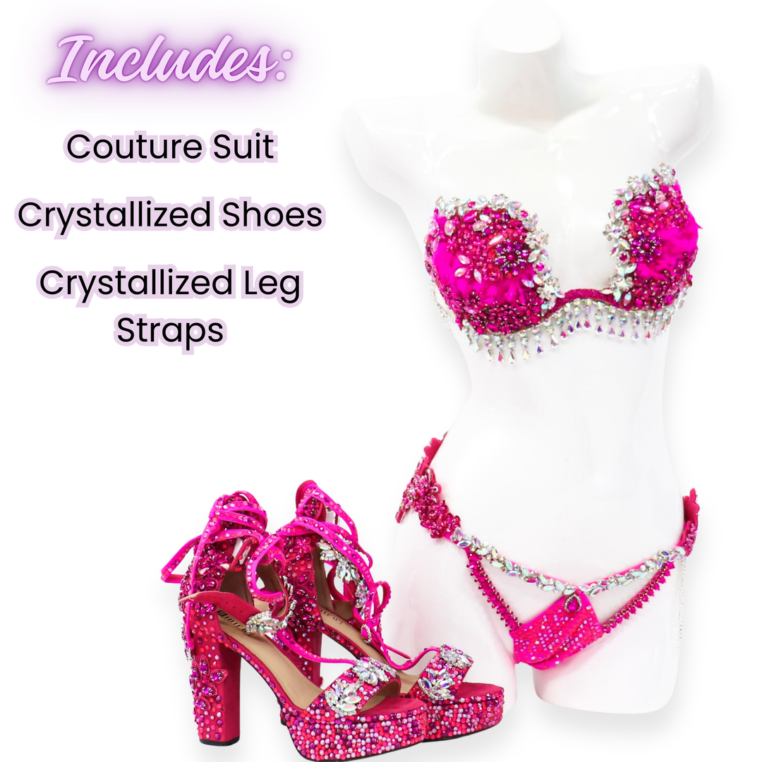 Pre Owned: Savana's Hot Pink Couture. Medium Molded/Pro with Modest Rise.  Angel Competition BikinisThe best NPC Competition Suits for the Bikini Division, Fit Model Division Suits, and bodybuilding suits.