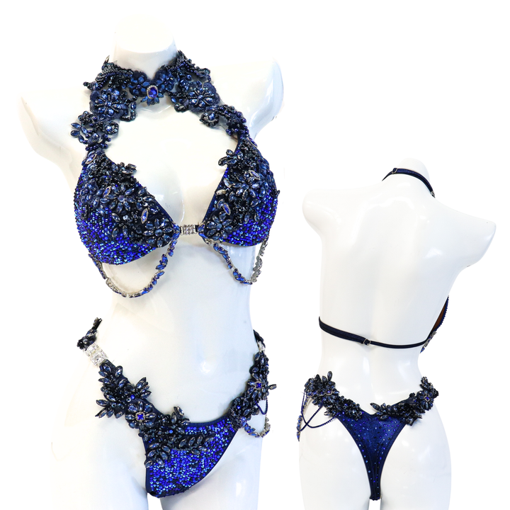 Pre Owned: Navy Ego Couture. Custom Molded/Pro, Modest Rise.  Angel Competition BikinisThe best NPC Competition Suits for the Bikini Division, Fit Model Division Suits, and bodybuilding suits.