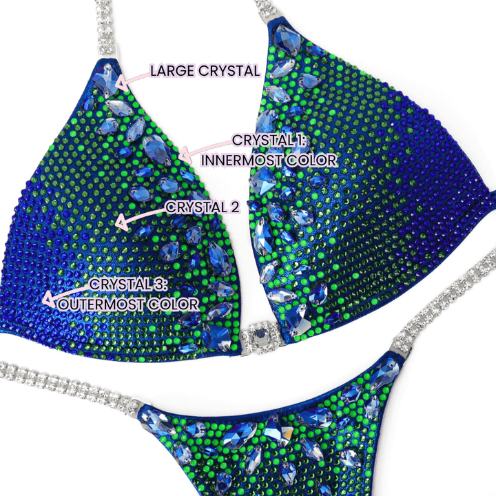 Custom Platinum Ombre blue and green competition bikinis for NPC bikini competition suit and figure competition suits