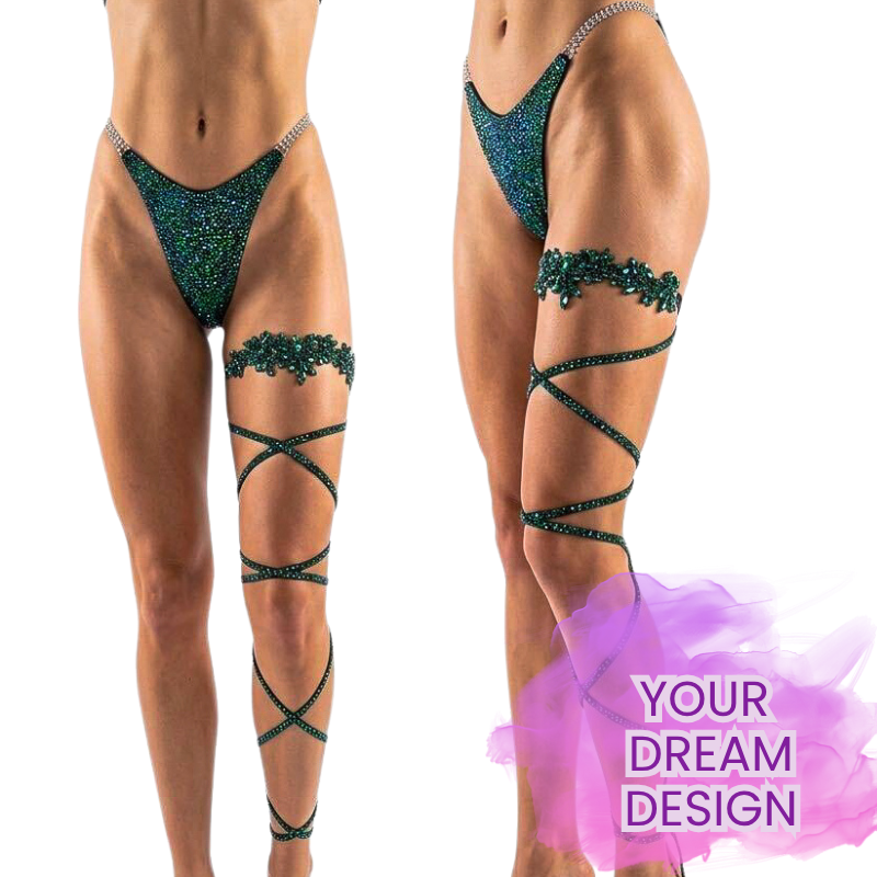 Couture Crystallized Leg Wrap  Angel Competition BikinisThe best NPC Competition Suits for the Bikini Division, Fit Model Division Suits, and bodybuilding suits.