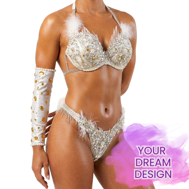 Couture Crystallized Sleeve  Angel Competition BikinisThe best NPC Competition Suits for the Bikini Division, Fit Model Division Suits, and bodybuilding suits.