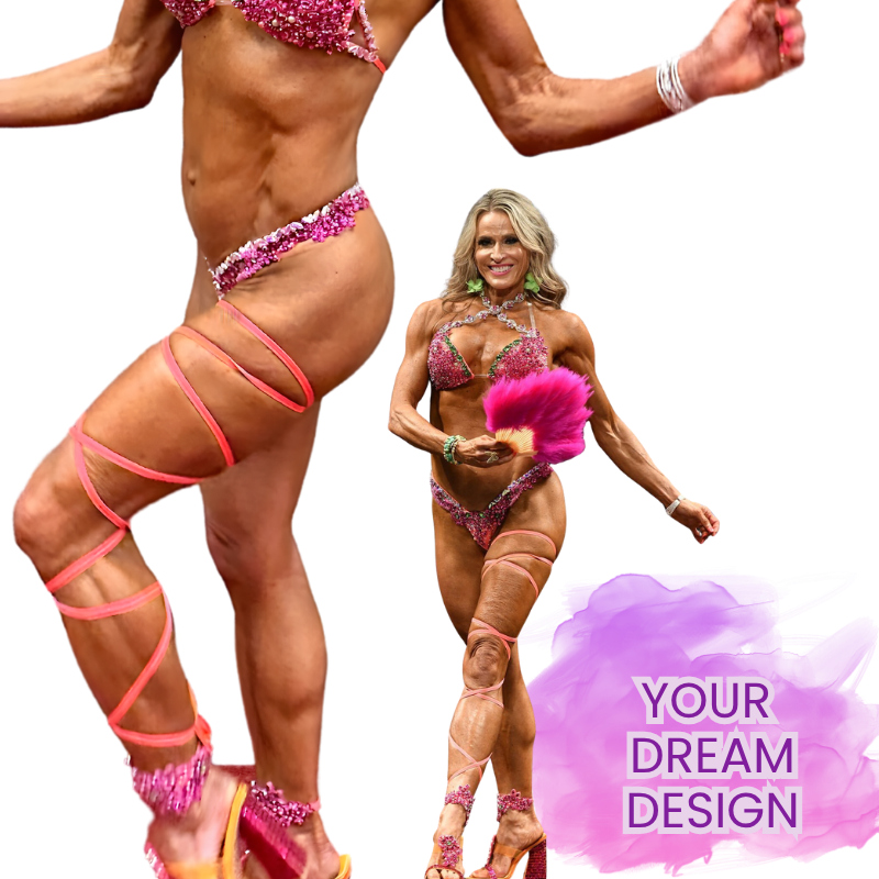 Couture Matching Fabric Leg Wrap  Angel Competition BikinisThe best NPC Competition Suits for the Bikini Division, Fit Model Division Suits, and bodybuilding suits.