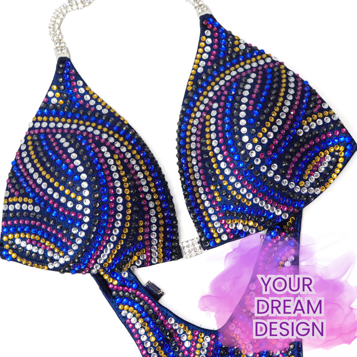 Custom Crystal Swirl  Angel Competition BikinisThe best NPC Competition Suits for the Bikini Division, Fit Model Division Suits, and bodybuilding suits.