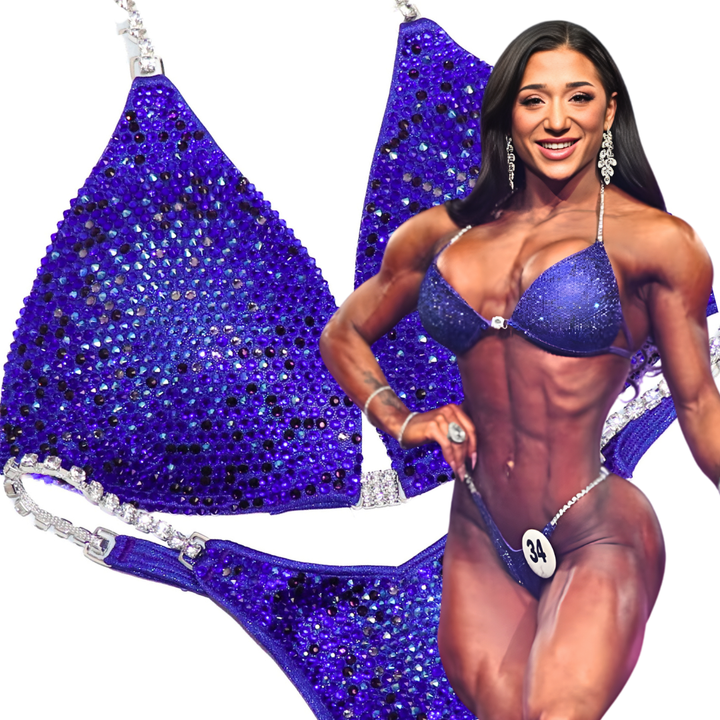 Know Your Power Purple Nova – crystal competition bikini for NPC Bikini and Wellness