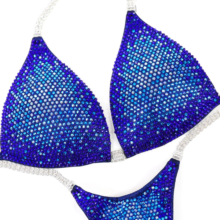 Midnight Sapphire Nova – crystal competition bikini for NPC Bikini and Wellness