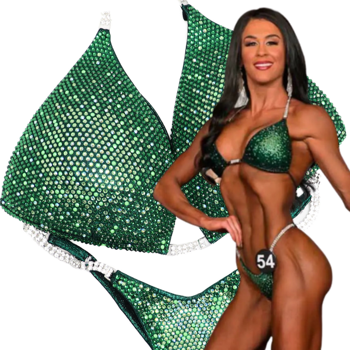 Ashley's Grasshopper Nova – crystal competition bikini for NPC Bikini and Wellness
