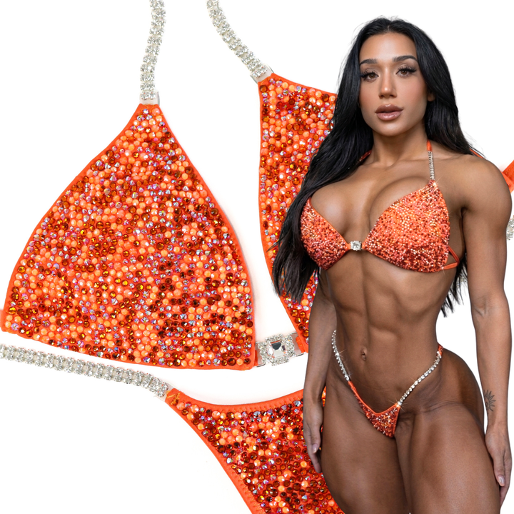 Julia's Orange Glow Radiance – crystal competition bikini for NPC Bikini and Wellness