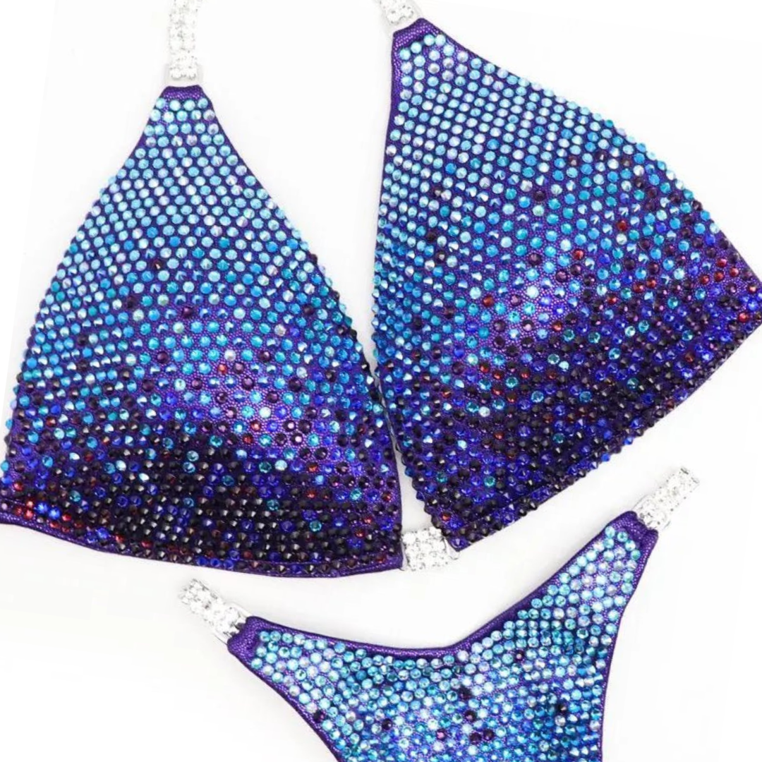 Julia's Purple Shine Gradient  Angel Competition BikinisThe best NPC Competition Suits for the Bikini Division, Fit Model Division Suits, and bodybuilding suits.