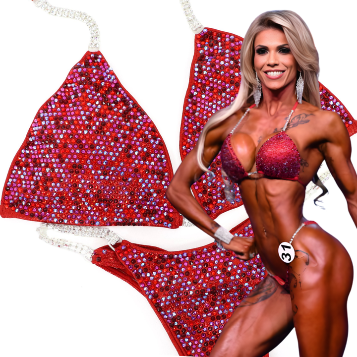 Lucia's Red Bombshell Angel Pro Multi Color  Angel Competition BikinisThe best NPC Competition Suits for the Bikini Division, Fit Model Division Suits, and bodybuilding suits.
