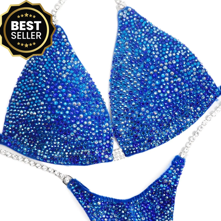 Rachel's Velvet Blue Radiance  Angel Competition BikinisThe best NPC Competition Suits for the Bikini Division, Fit Model Division Suits, and bodybuilding suits.