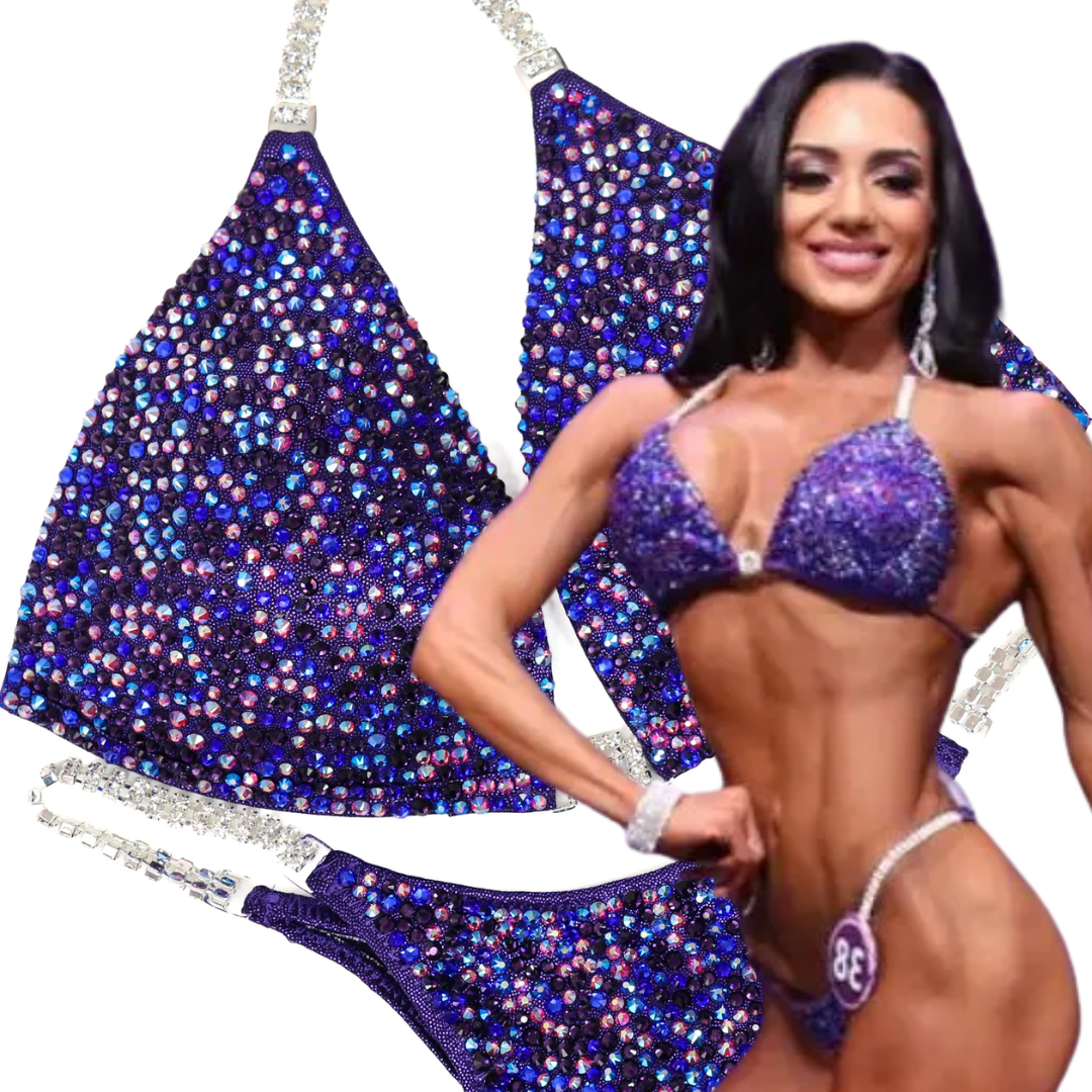 Brenda's Purple Shine Radiance – crystal competition bikini for NPC Bikini and Wellness