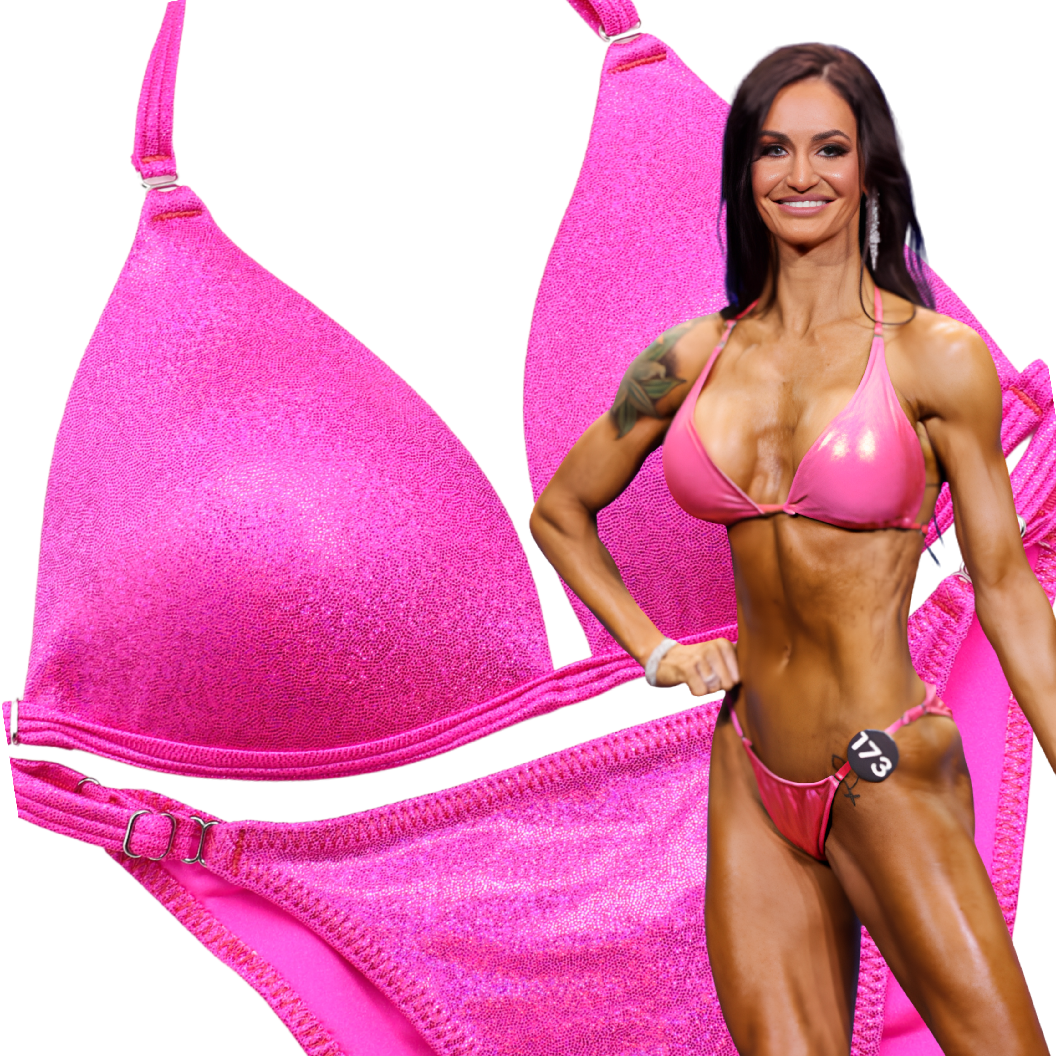 Hologram Pink Fit Model Competition Suit  Angel Competition BikinisThe best NPC Competition Suits for the Bikini Division, Fit Model Division Suits, and bodybuilding suits.