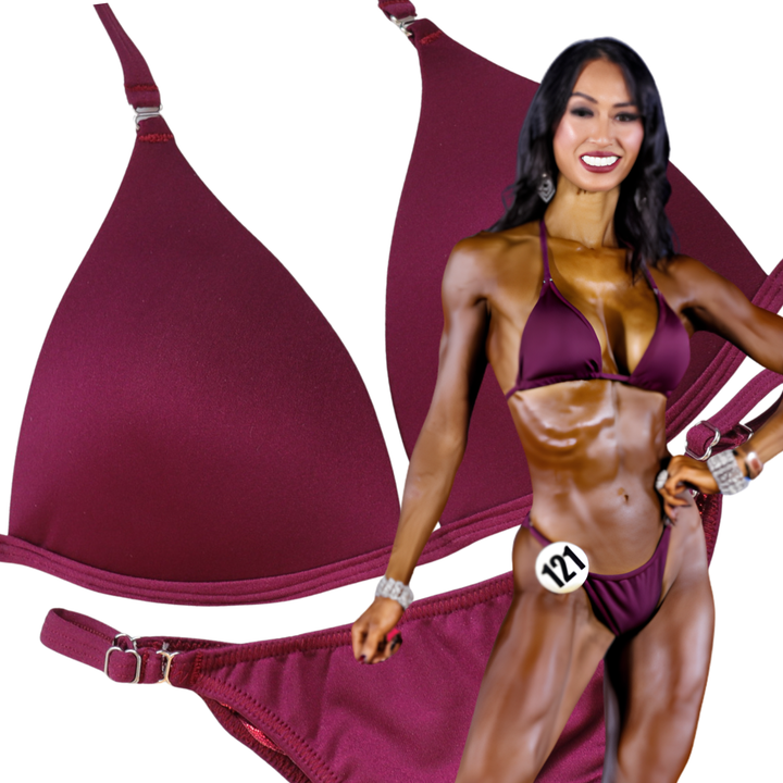 Matte Maroon Fit Model Competition Suit  Angel Competition BikinisThe best NPC Competition Suits for the Bikini Division, Fit Model Division Suits, and bodybuilding suits.