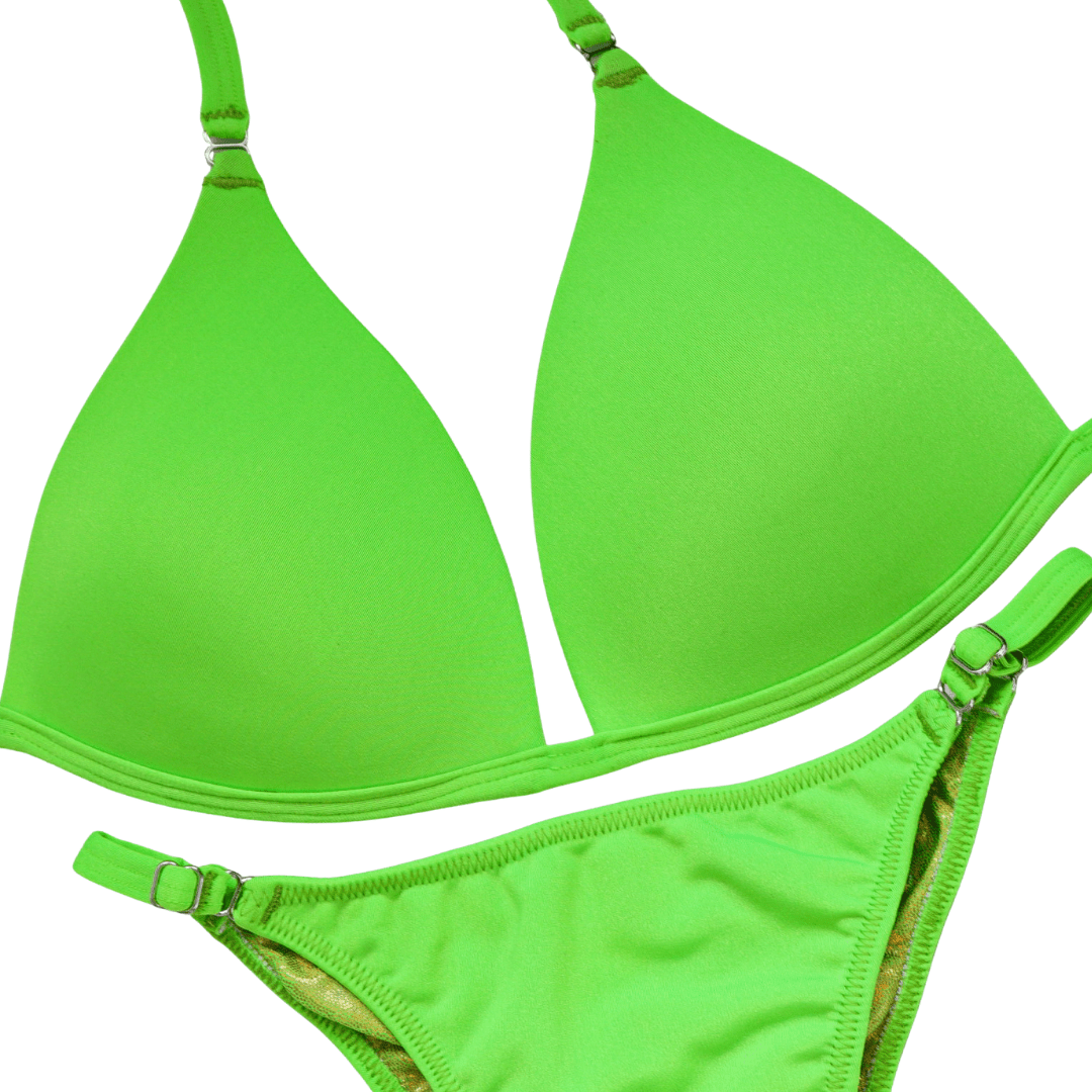 Matte Lime Fit Model Competition Suit in bright lime for NPC bikini competition suit and custom competition bikinis