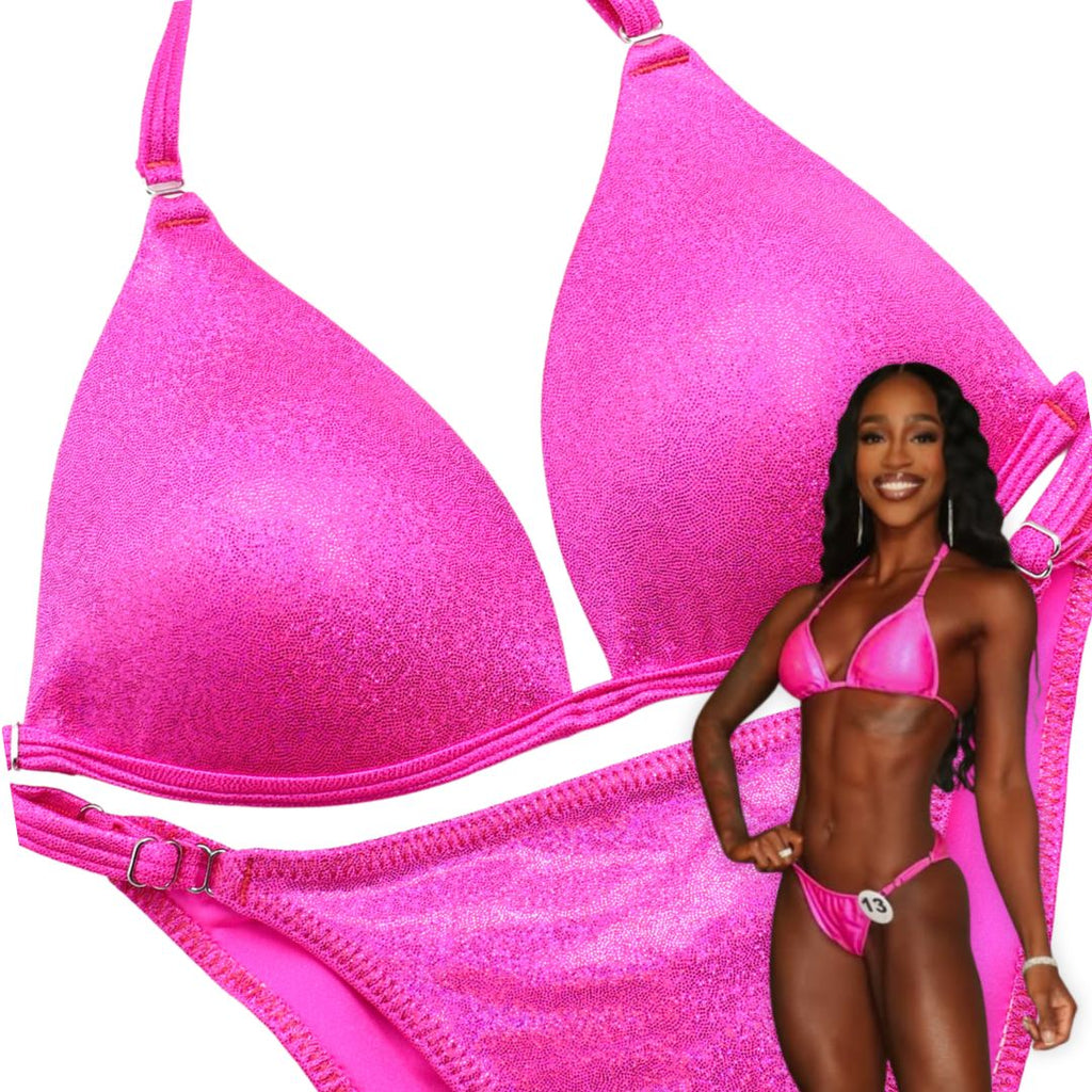 NPC Hologram Pink Fit Model Competition Suit | Custom Suits for