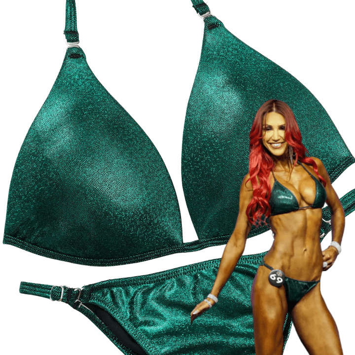 Hologram Emerald Fit Model Competition Suit in green for NPC bikini competition suit and competition bikinis fit model suits