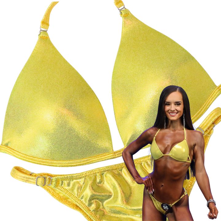 Hologram Yellow Fit Model Competition Suit