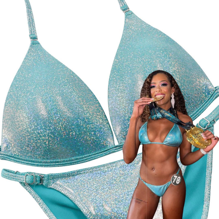 Hologram Aqua Jade Fit Model Competition Suit