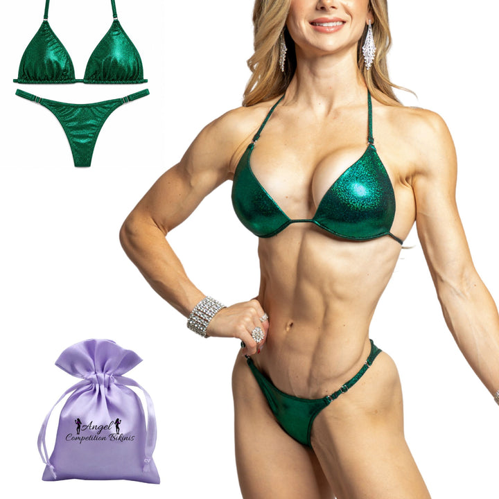 QS ST: Hologram Emerald Posing Practice Suit. Medium/Modest Pro.  Angel Competition BikinisThe best NPC Competition Suits for the Bikini Division, Fit Model Division Suits, and bodybuilding suits.