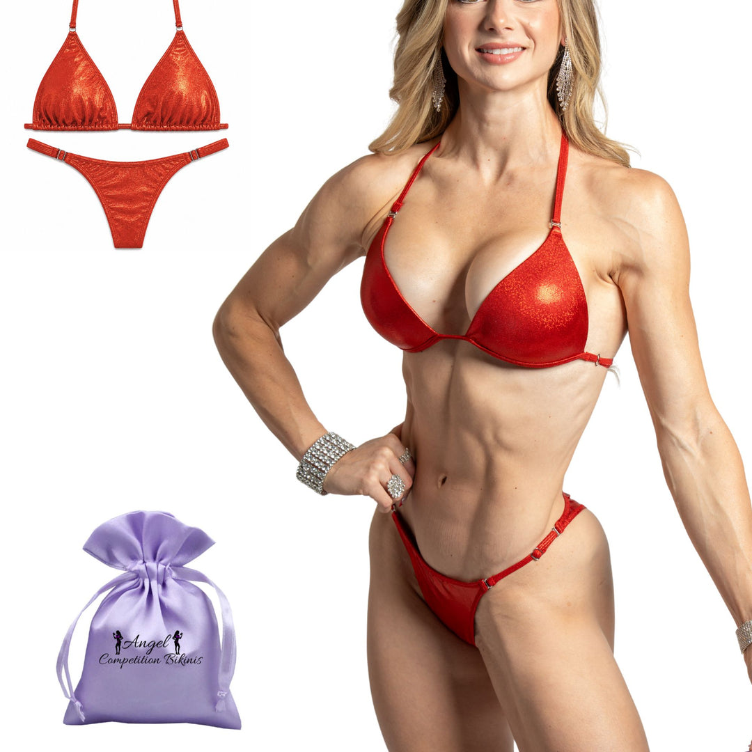 QS ST: Hologram Red Posing Practice Suit. Medium/Modest Pro.  Angel Competition BikinisThe best NPC Competition Suits for the Bikini Division, Fit Model Division Suits, and bodybuilding suits.