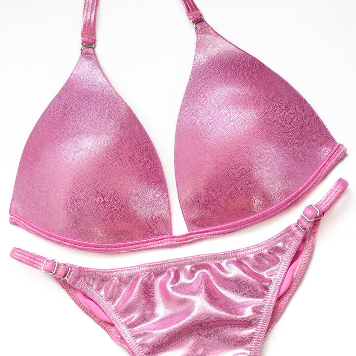 QS ST: Hologram Baby Pink Fit Model Suit. Medium Molded/Fit Model 1.