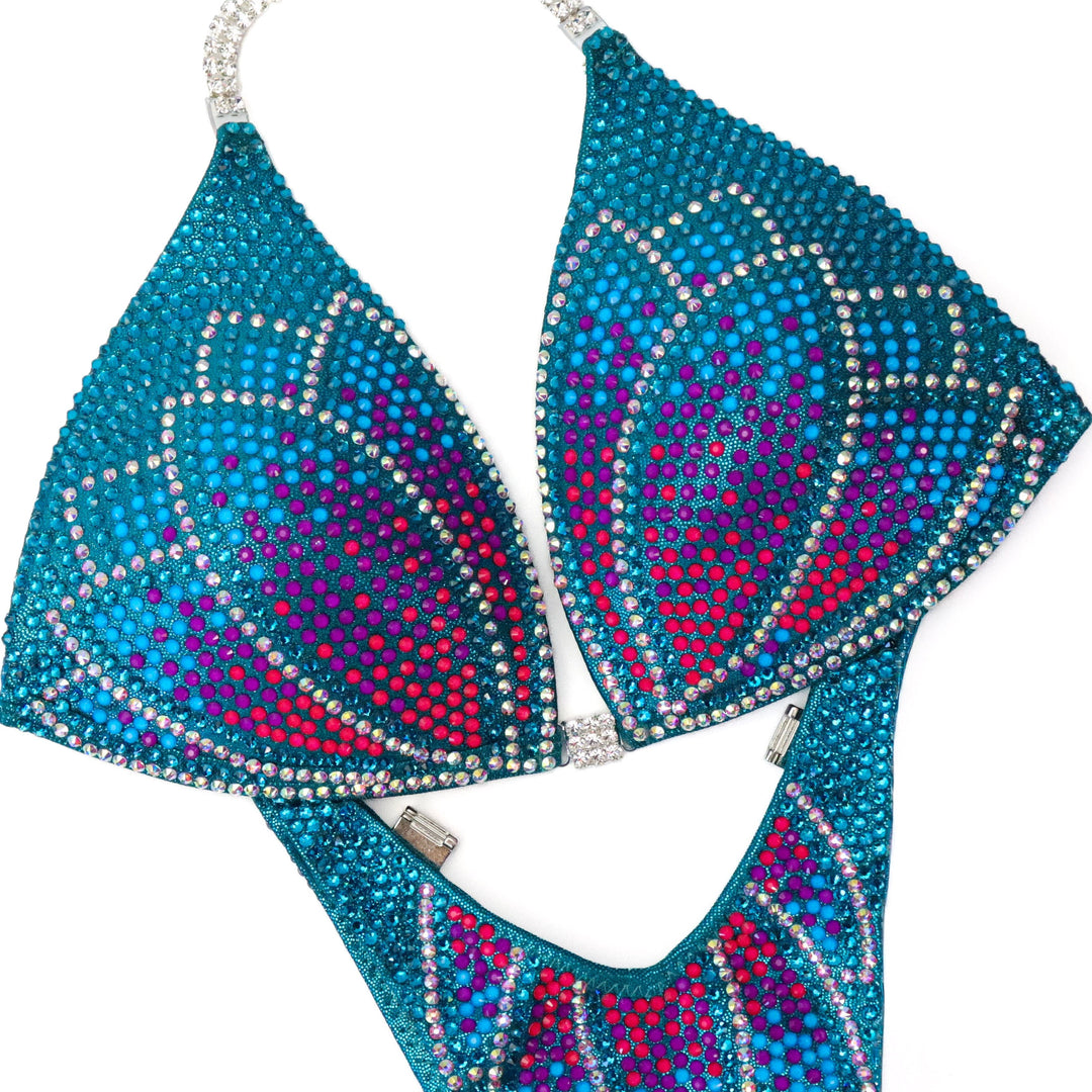 Custom Crystal Lotus blue competition bikinis for NPC bikini competition suit and figure competition suits