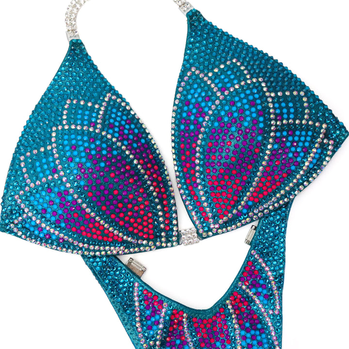 Custom Crystal Lotus blue competition bikinis for NPC bikini competition suit and figure competition suits