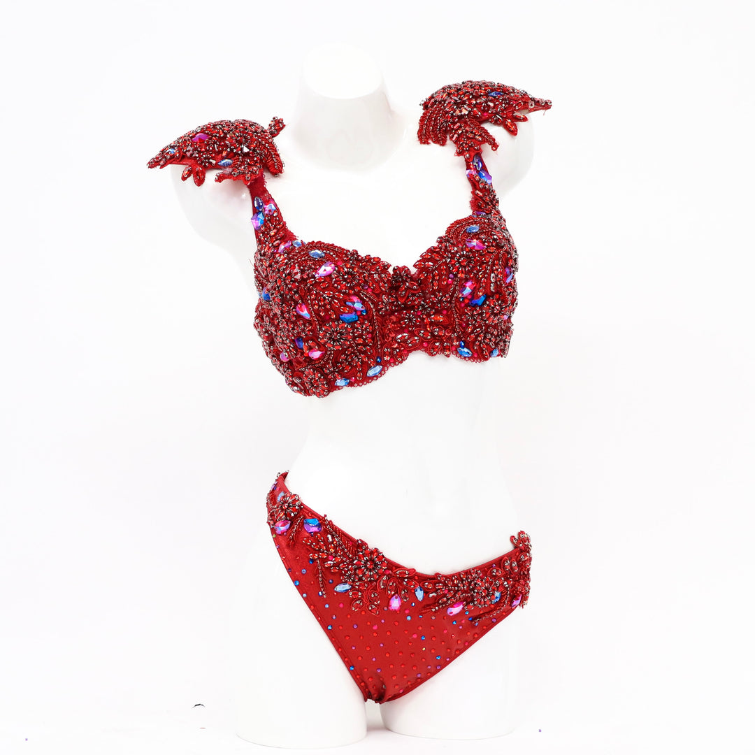QS ST: Red Blaze Your Couture. Custom Large Bra Top/Pro with Lifestyle Rise.