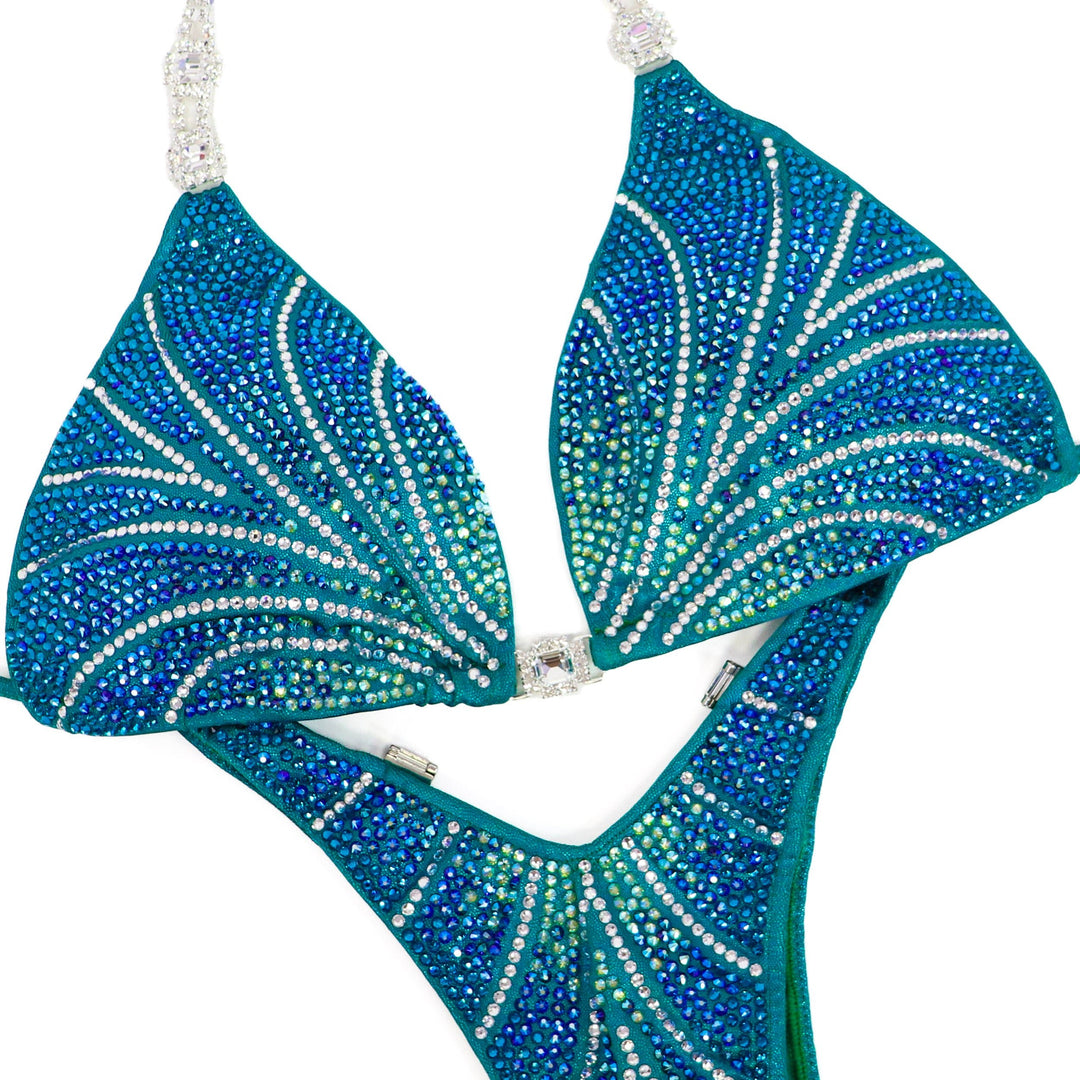 Custom Crystal Spark teal competition bikinis for NPC bikini competition suit and figure competition suits