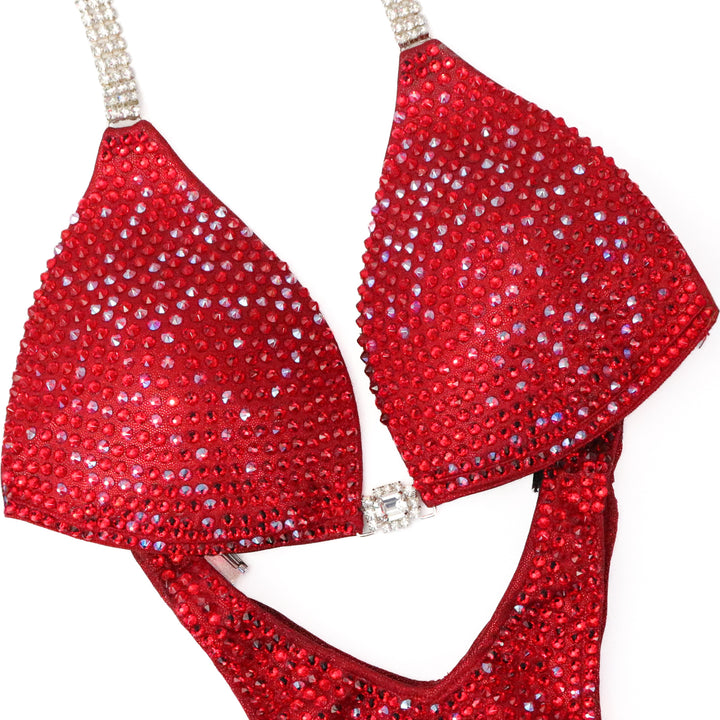 Ashley K's Cherry Bomb Cascade – crystal competition bikini for NPC Bikini and Wellness