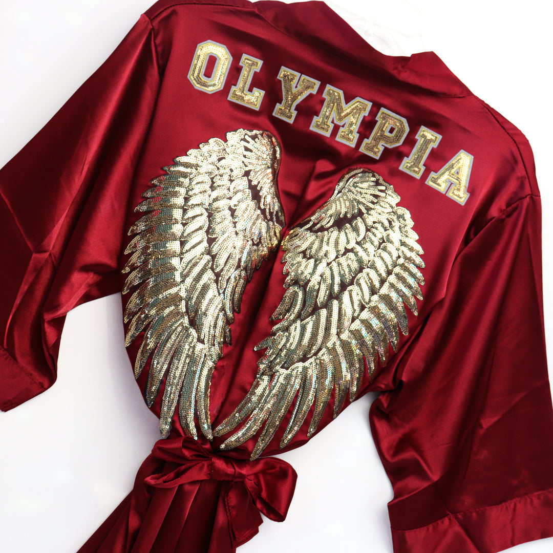 QS ST: Olympia Robe- Garnet with Sequin Applique