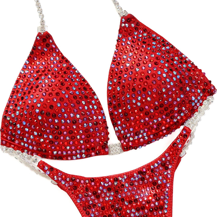 Red Crystalized bikini on a white background