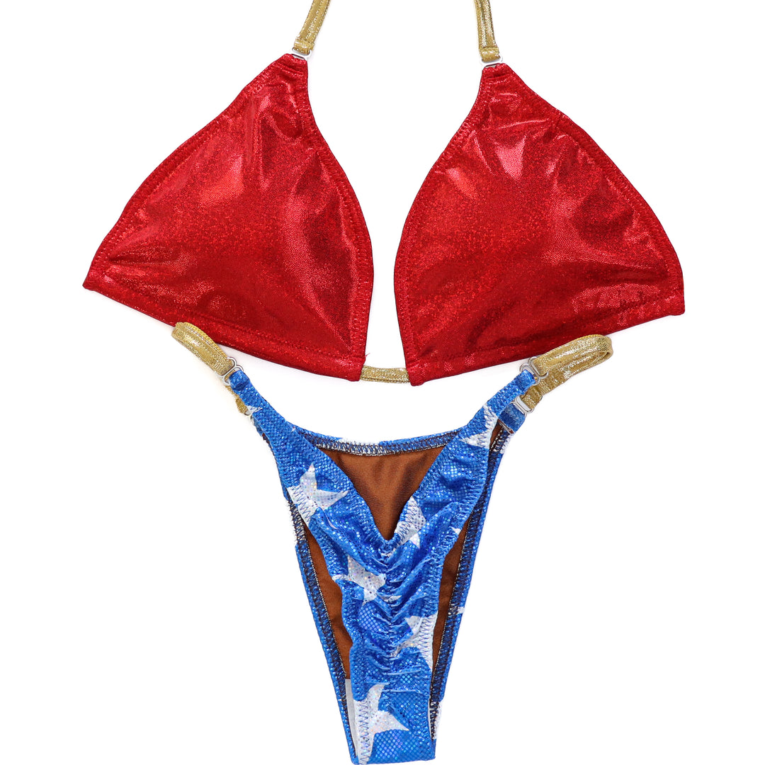QS ST: Wonder Woman Posing Practice Suit. Medium/Pro.  Angel Competition BikinisThe best NPC Competition Suits for the Bikini Division, Fit Model Division Suits, and bodybuilding suits.