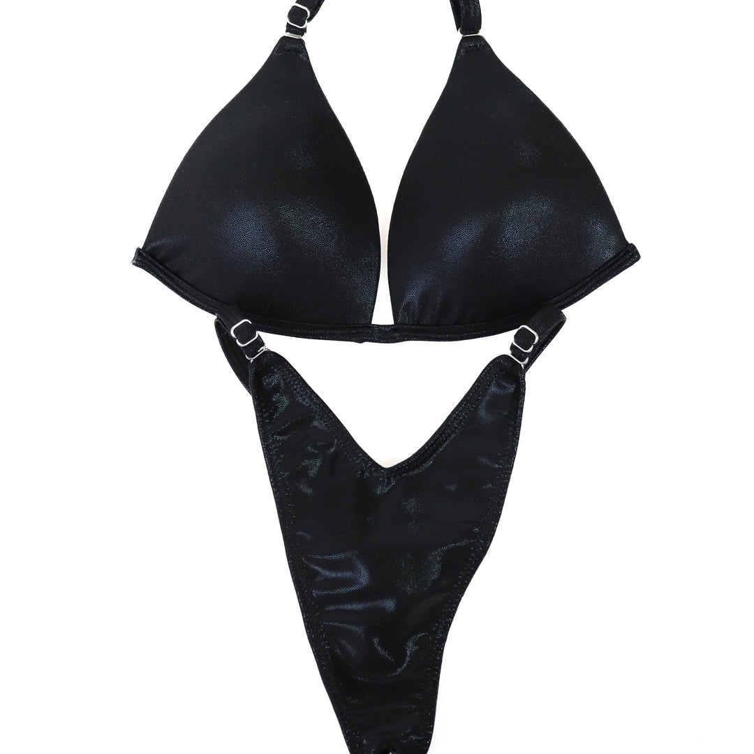 QS ST: Wet Black Posing Practice Suit. Medium Molded/Brazilian with Modest Rise.
