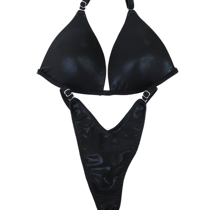 QS ST: Wet Black Posing Practice Suit. Medium Molded/Brazilian with Modest Rise.