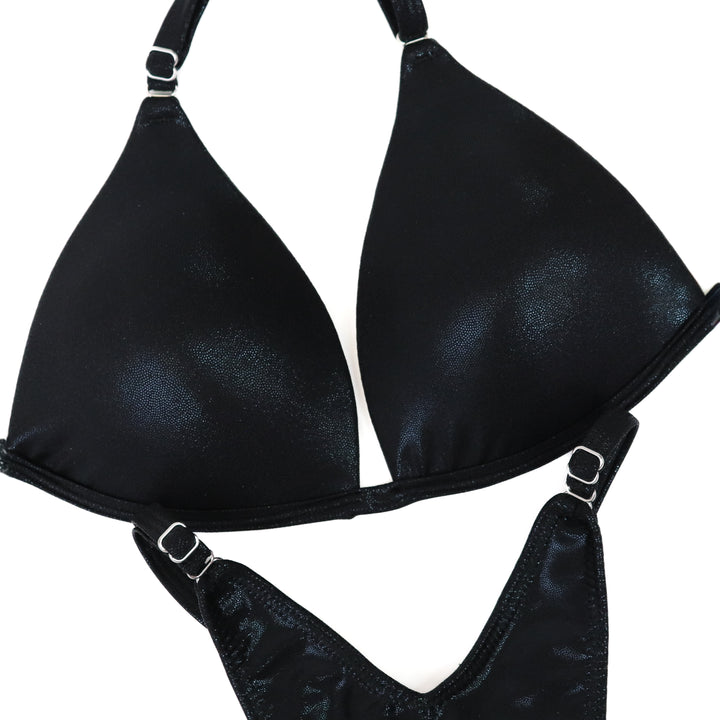 QS ST: Wet Black Posing Practice Suit. Medium Molded/Brazilian with Modest Rise.