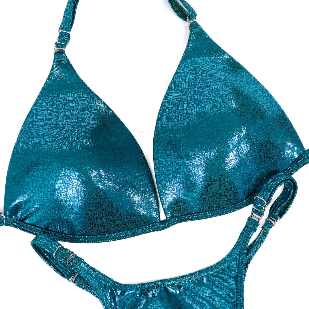 QS ST: Hologram Teal Posing Practice Suit. Medium Molded/Pro with Modest Rise.