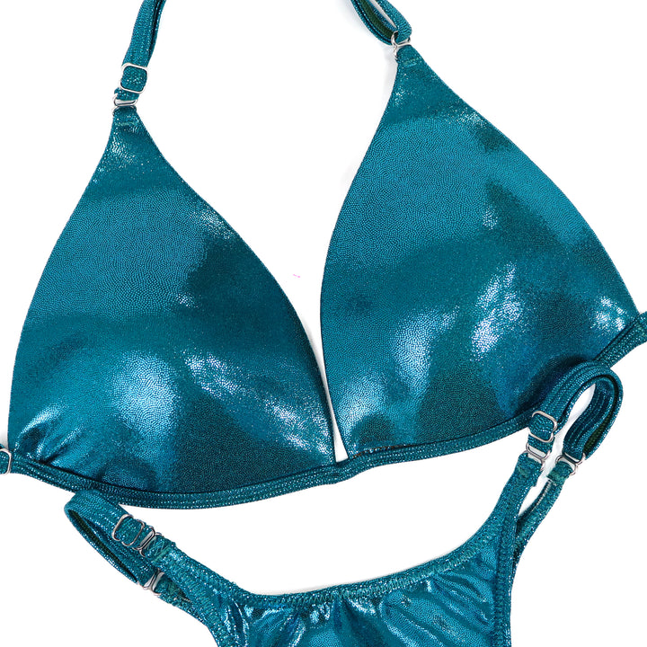 QS ST: Hologram Teal Posing Practice Suit. Medium Molded/Pro with Modest Rise.