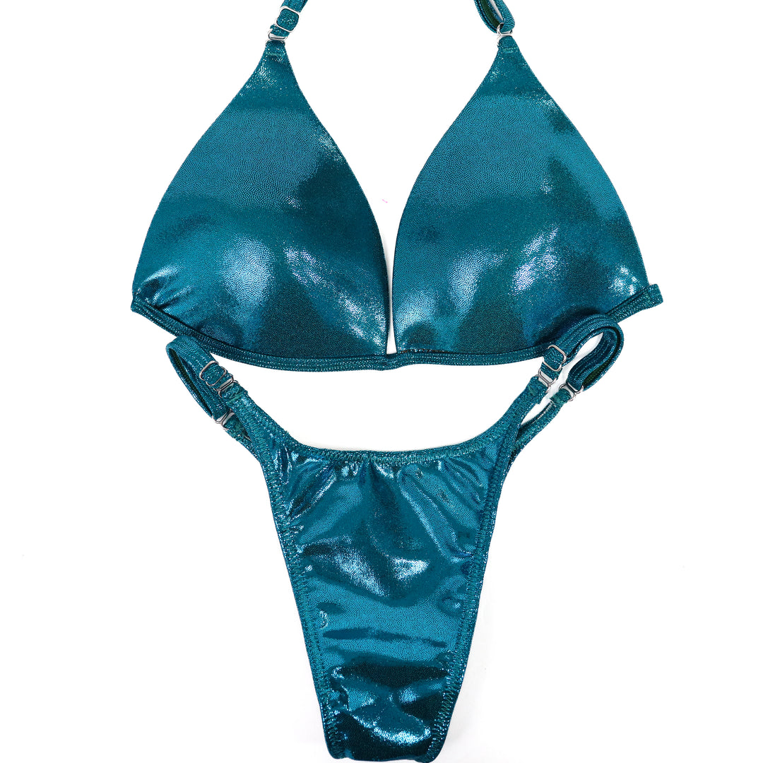 QS ST: Hologram Teal Posing Practice Suit. Medium Molded/Pro with Modest Rise.