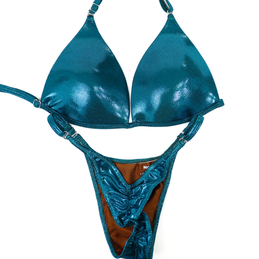 QS ST: Hologram Teal Posing Practice Suit. Medium Molded/Pro with Modest Rise.