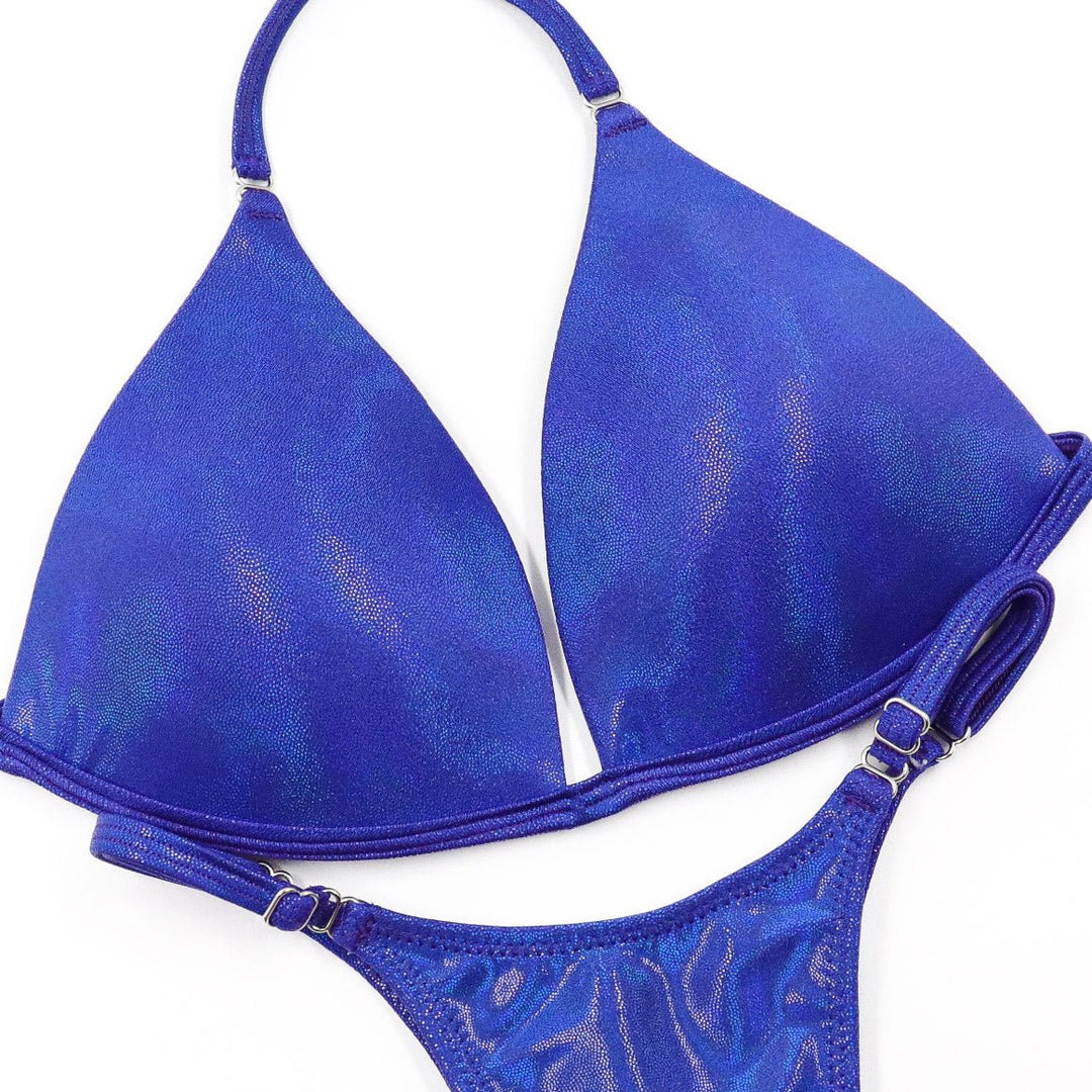 Hologram Electric Purple Posing Practice Suit in vibrant purple for NPC bikini competition suit and figure competition suits